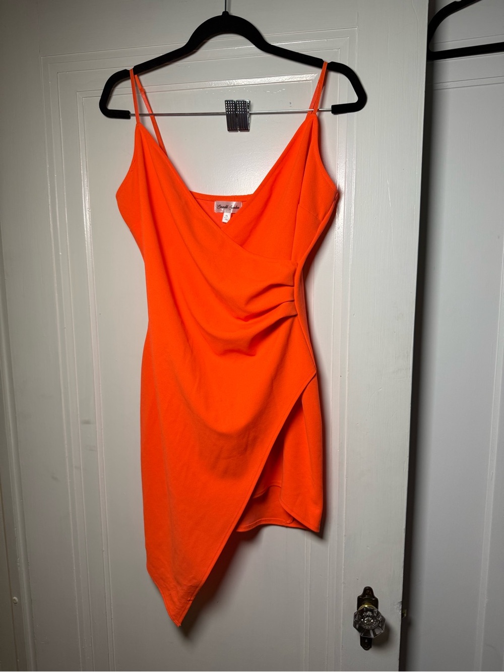 Emerald Sundae Neon Orange Draped Mini Slip Dress